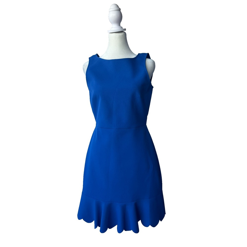 J.Crew Blue Scalloped Hem Dress Size 2 Modern Preppy V-Neck Back Minimalist Luxe